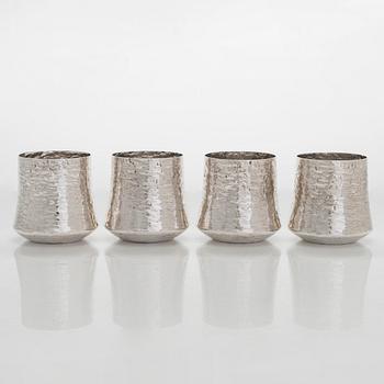 Tapio Wirkkala, four silver beakers, and a rosewood and sterling silver tray, Kultakeskus, Hämeenlinna 1973-74.