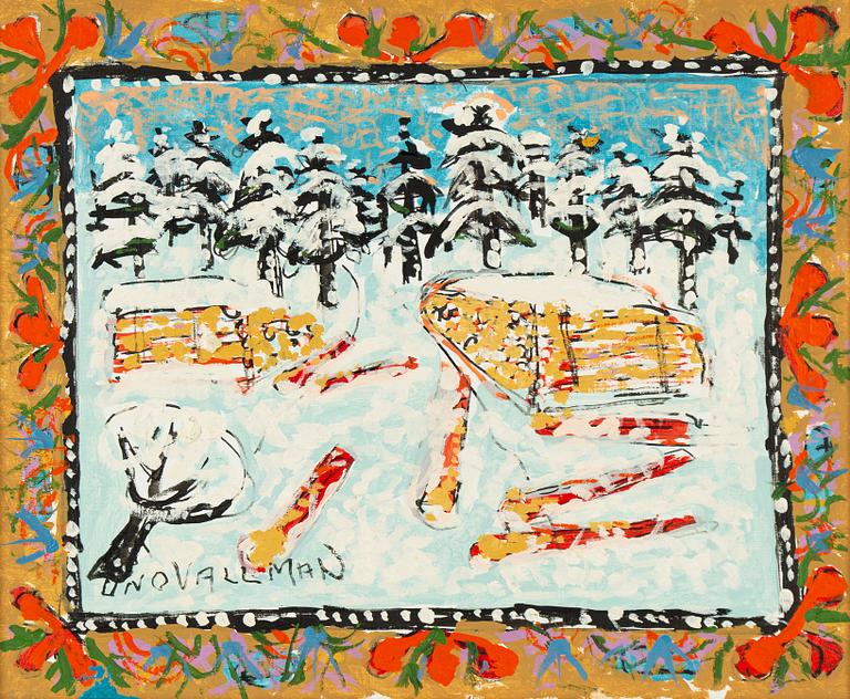 Uno Vallman, Winter Landscape with Timber Construction.