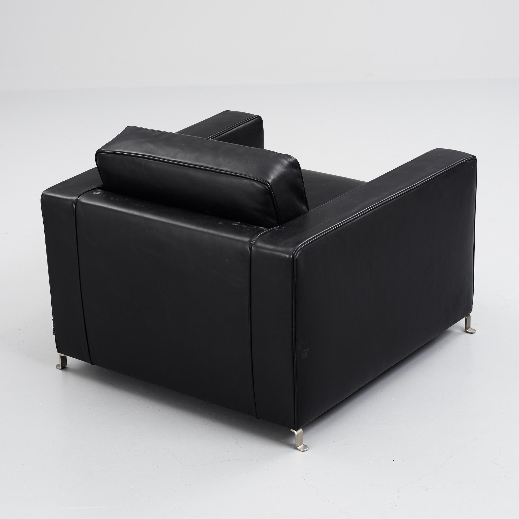 Flexform, a black leather and metal 'Bob' easy chair, post 1997.