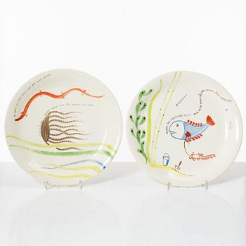 Stig Lindberg, five 'Löja' plates, Gustavsberg.