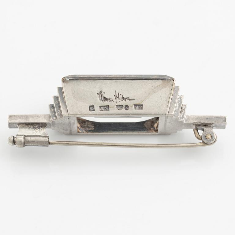 Wiwen Nilsson, brosch silver med fasettslipad bergkristall, Lund 1936.