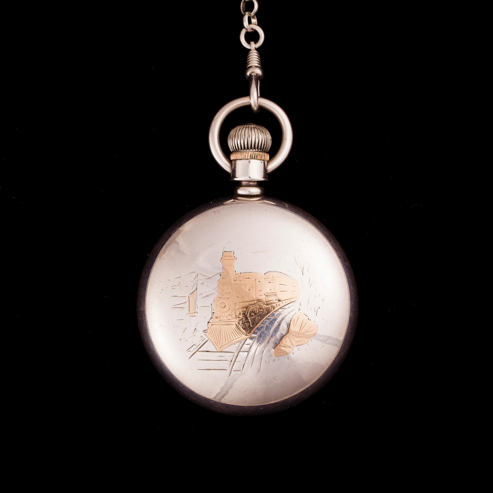 FICKUR samt KLOCKKED, silver, Waltham, 1900-talets början.