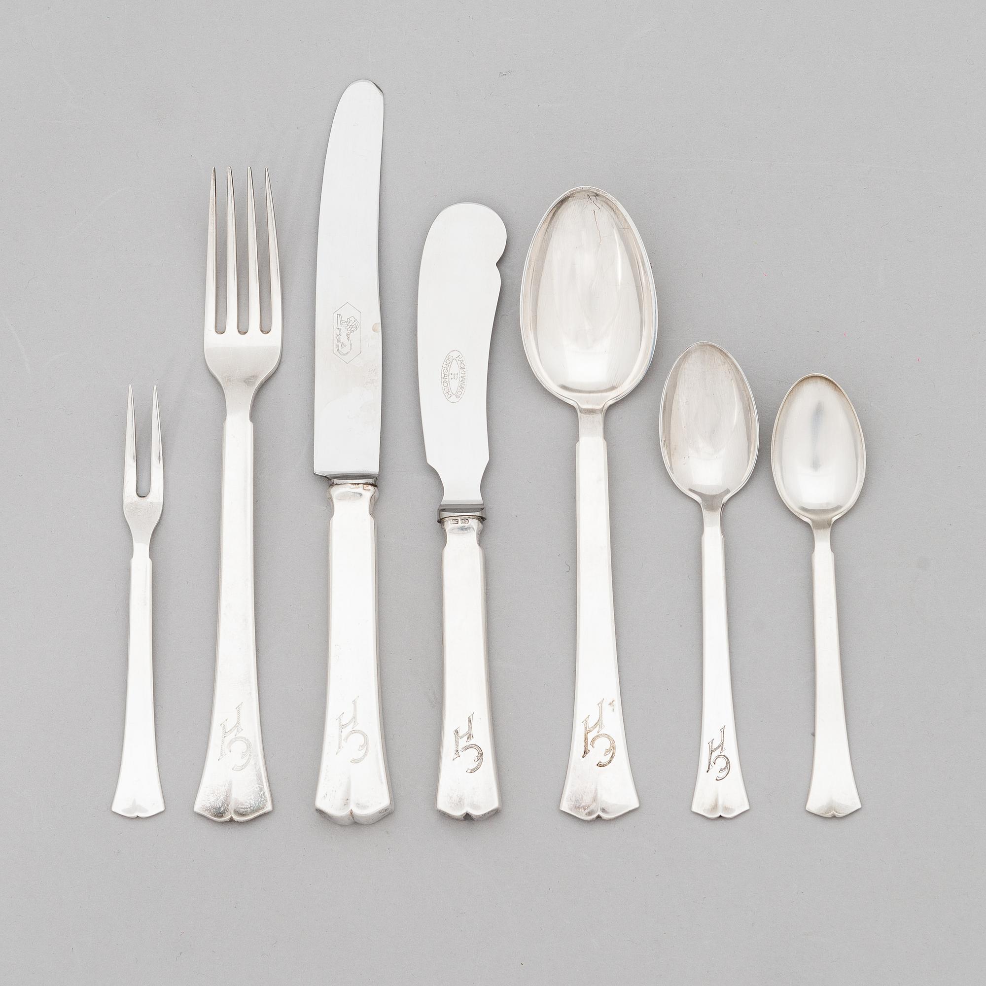 A 39-piece set of 'Jousi' (Bow) silver cutlery, Kultakeskus, Hämeeninna 1953-1966.
