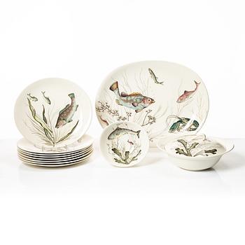 Service pieces, 11 pcs, ironstone, "Fish", Johnson Brothers, England.