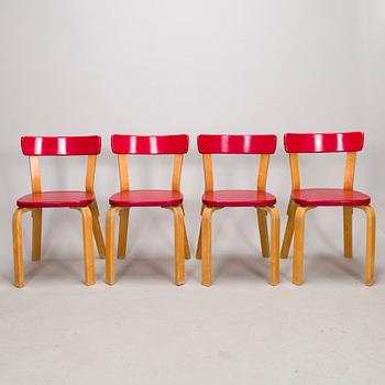 Alvar Aalto, stolar, 4 st, modell 69, för O.Y. Huonekalu- ja Rakennustyötehdas A.B. 1960-talets början.