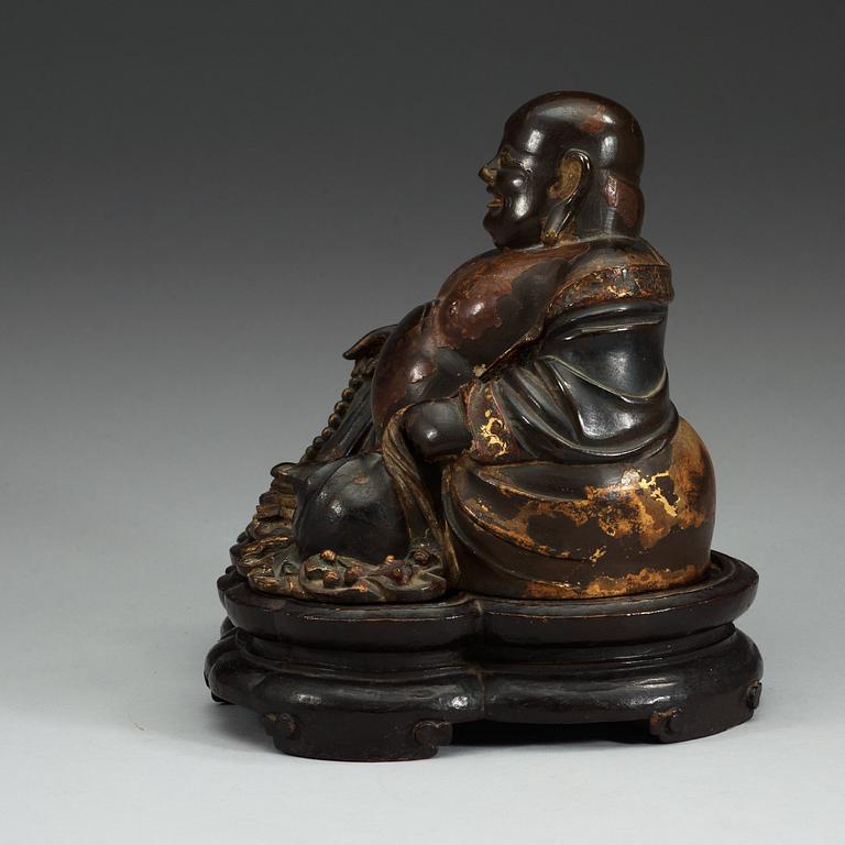 BUDAI, lackerad brons. Qing dynastin (1644-1912).