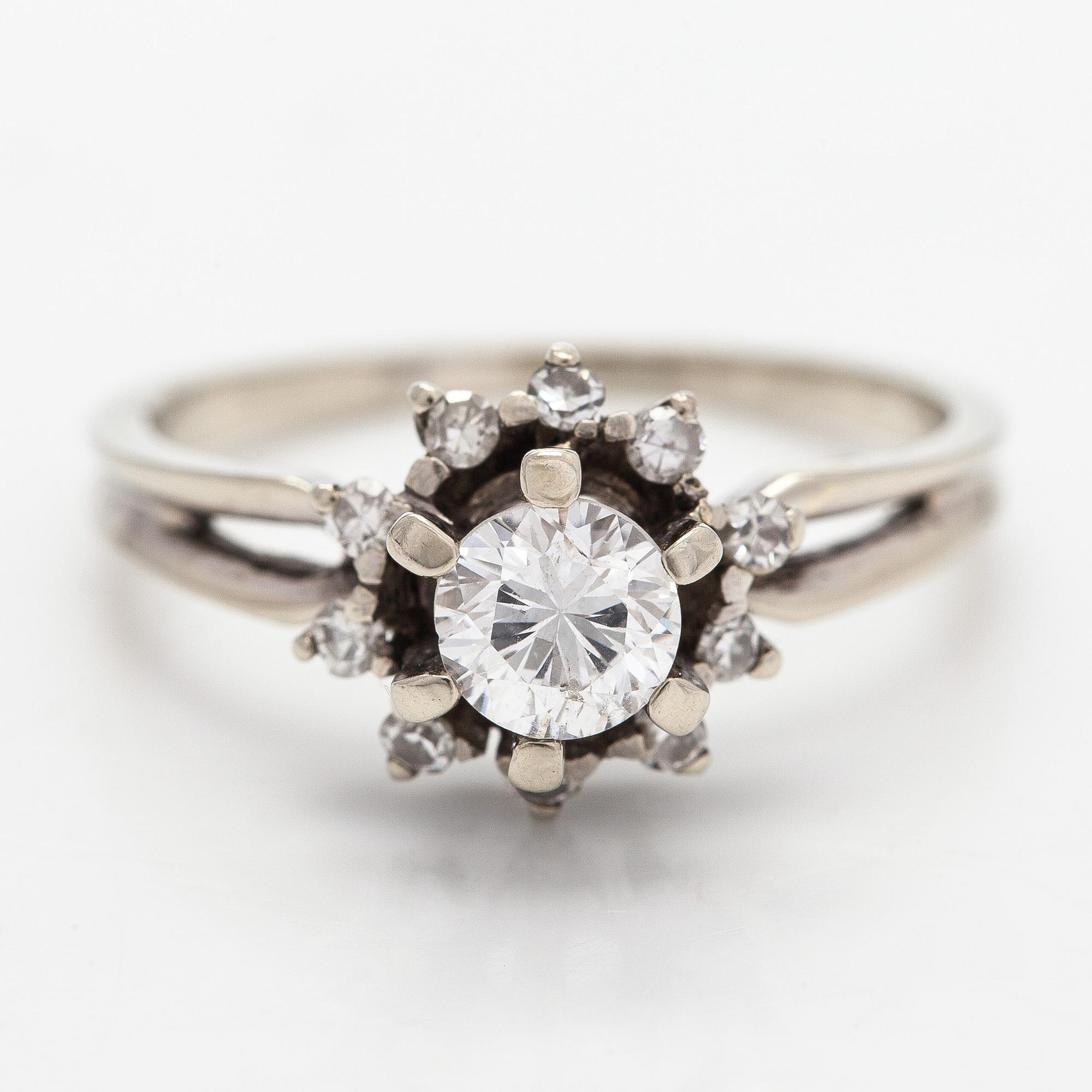 Sormus, briljantti- ja 8/8-hiotut timantit, 18K valkokultaa.