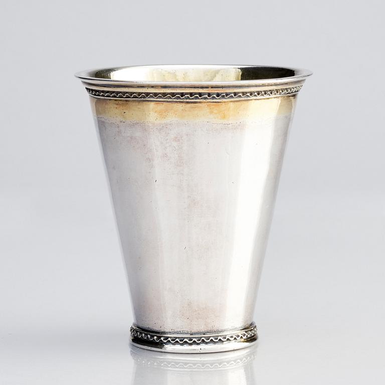 A Swedish early 18th century parcel-gilt silver beaker, mark of Caspar Cron, Malmö 1716.