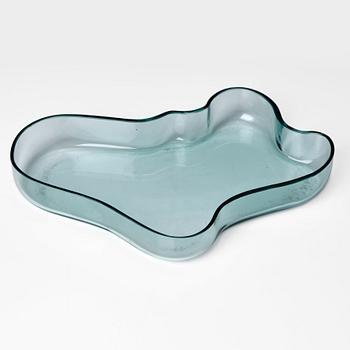 Alvar Aalto, a green tinted glass dish, model 9748 for Karhula Glassworks, Finland, in production 1937-1949.