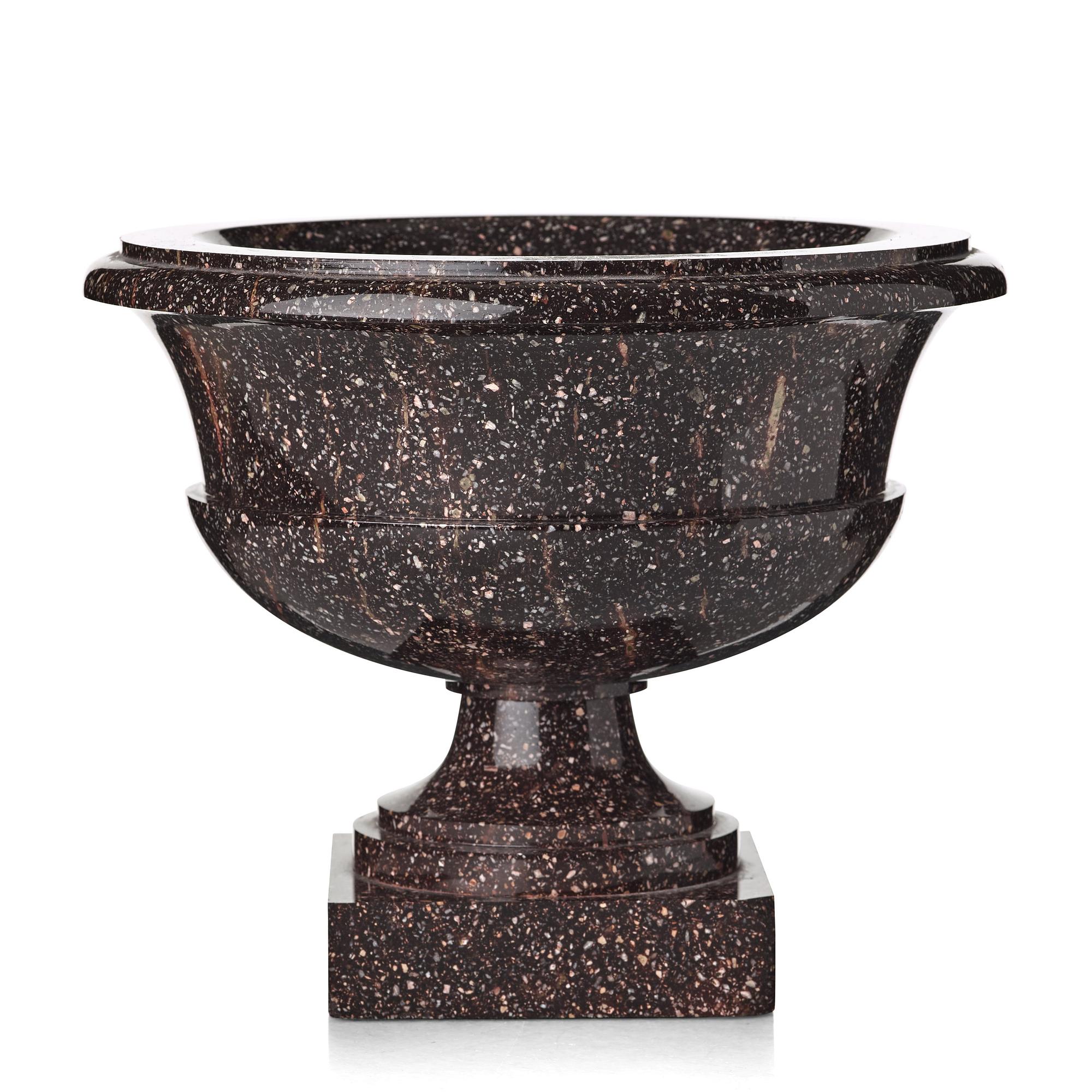 A Swedish porphyry urn, early 19th century.