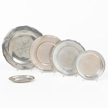 Five silver dishes, including WA Bolin, Stockholm 1930.
