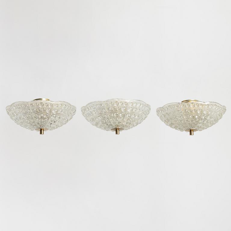 Carl Fagerlund, a set of three ceiling lamps, Orrefors.