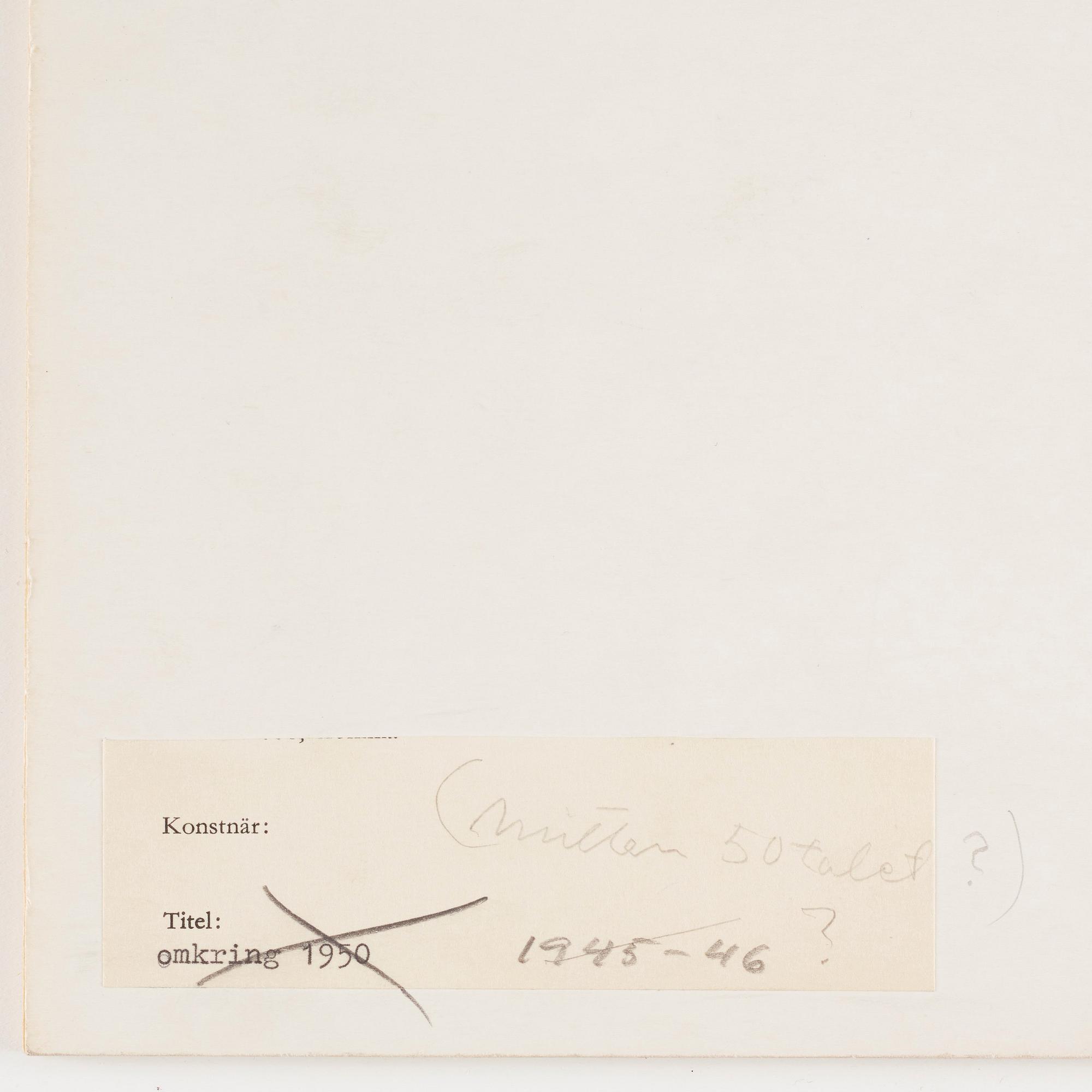 CO Hultén, blandteknik på papper, signerad och utförd 1946.