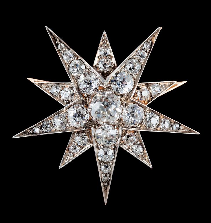 BROSCH, gammalslipade diamanter, tot. ca 1.50 ct. Cirka 1880.