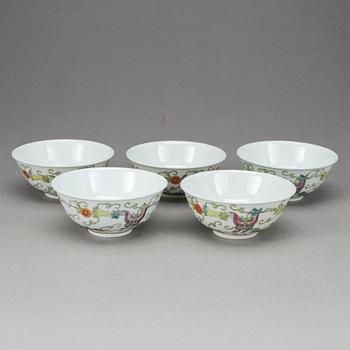 SKÅLAR, 5 st, porslin, Kina 1900-tal.