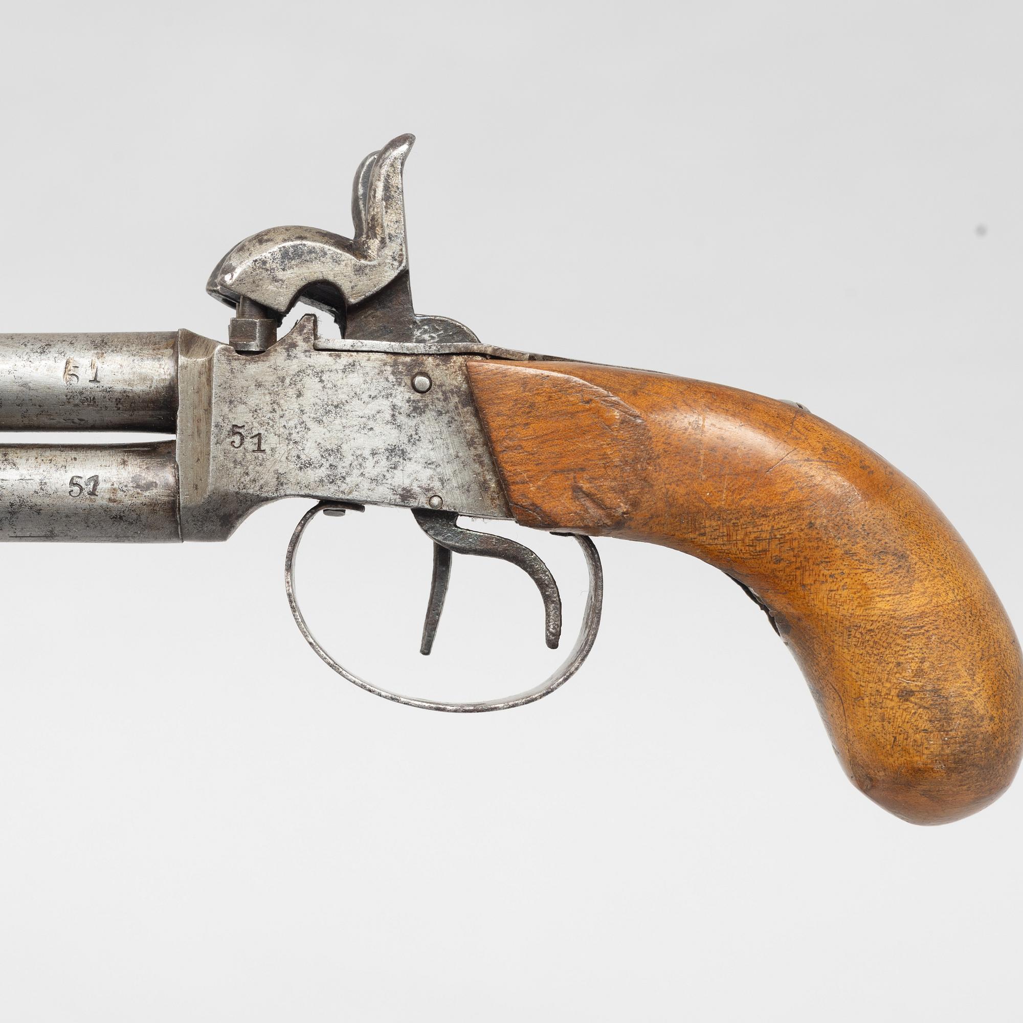 Percussion pistols 2 pcs, double-barrelled. Second half of the 19th century.
