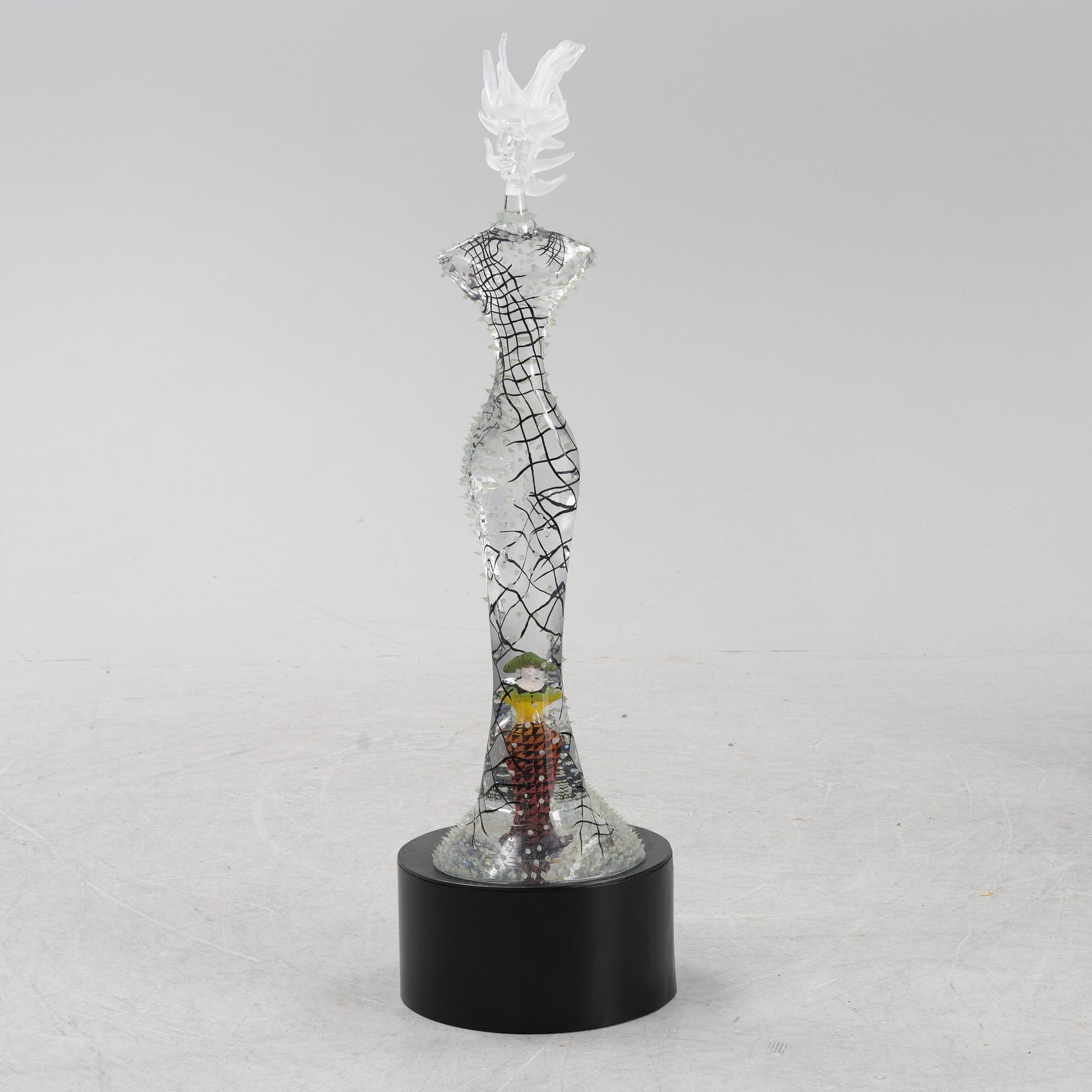 Kjell Engman, a unique glass sculpture of a female figure, Kosta Boda, Sweden.