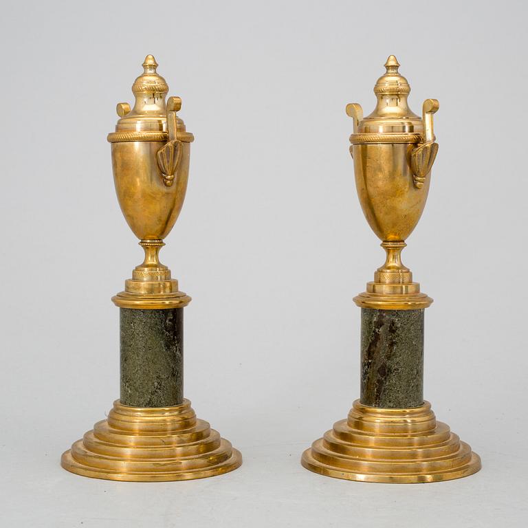 A pair of brass cassolettes No 110 Skultuna early 20th century.