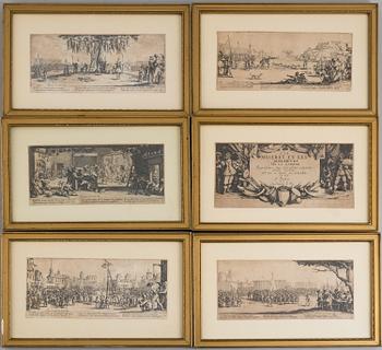 JACQUES CALLOT, the complete set of 18 etchings, 1633, second and third state mixed in the set.