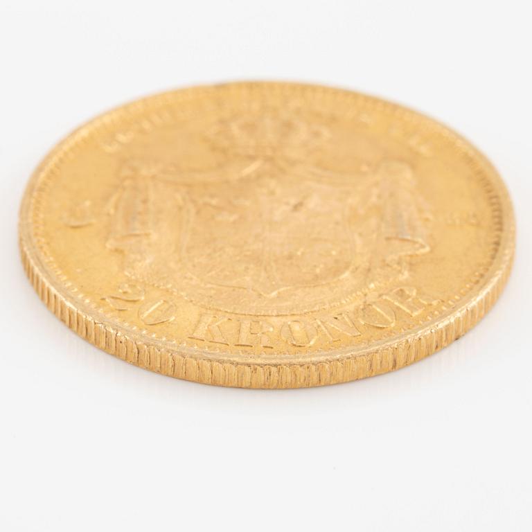 Gold coin, Sweden, Oscar II, 20 kr, 1875.