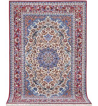 An Esfahan rug, part silk, figural, c. 243 x 158 cm.