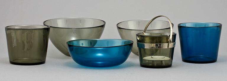 SKÅLAR, 5 st samt ISHINK, glas, "Fuga", Sven Palmqvist, Orrefors, 1900-talets andra hälft.