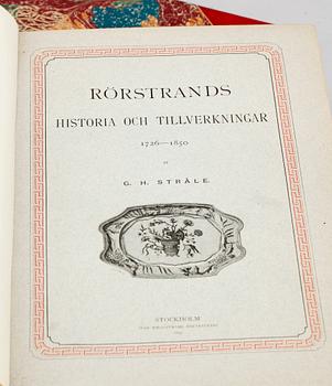 BOKVERK, vol I-II, "Rörstrands- och Mariebergs historia och tillverkning..." av Gustaf Haldo Stråle, Stockholm 1879-80.