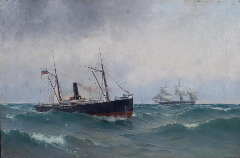 Arvid Ahlberg, ”Meteor & Vanadis vid Utklippans fyr".