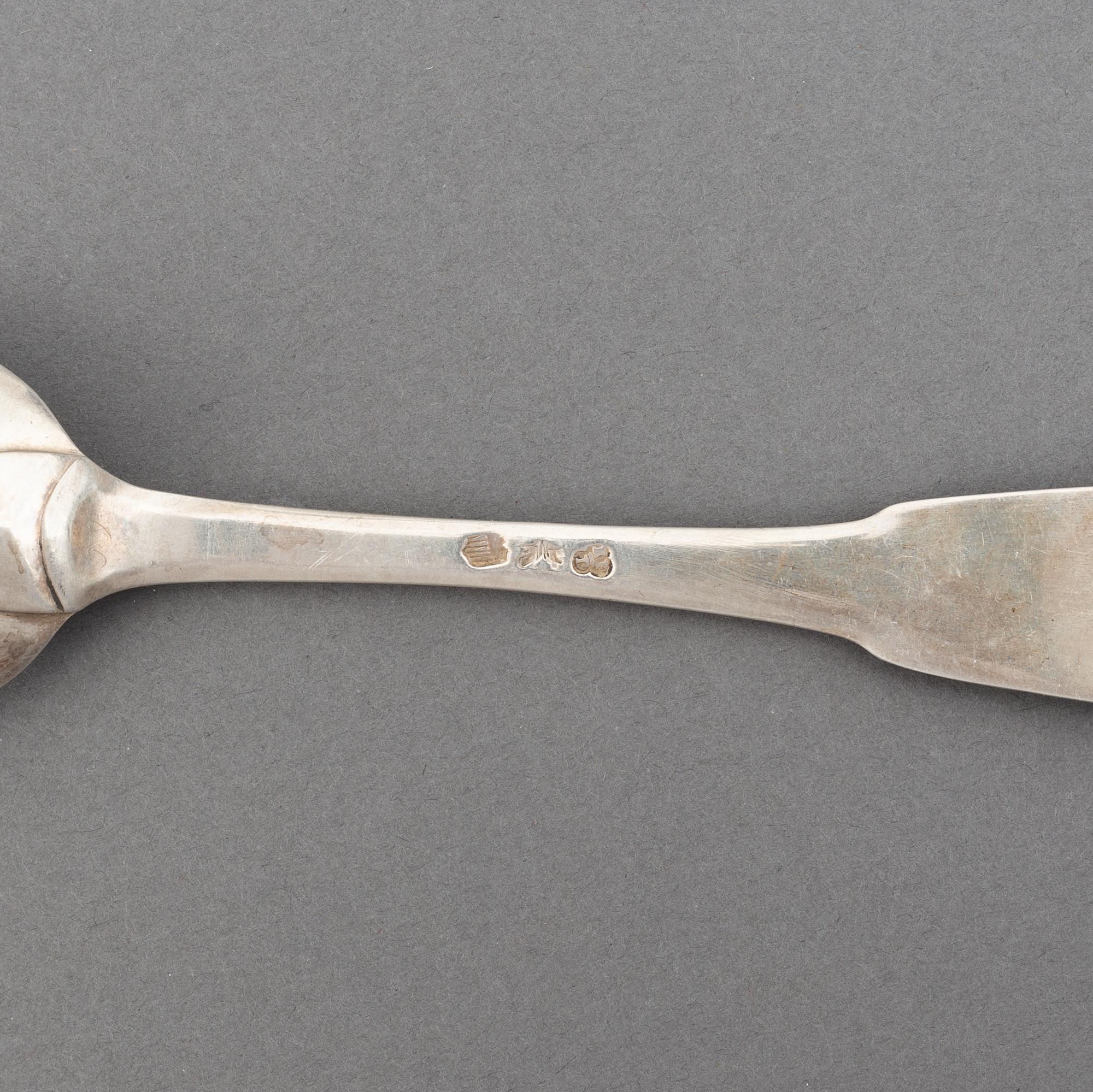 Matskedar och matgafflar, 6 st (3+3), silver, Lausanne 1700-tal.
