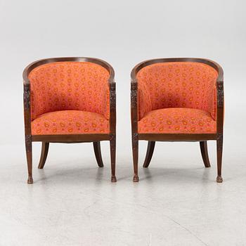Fåtöljer ett par, empirestil, omkring år 1900.
