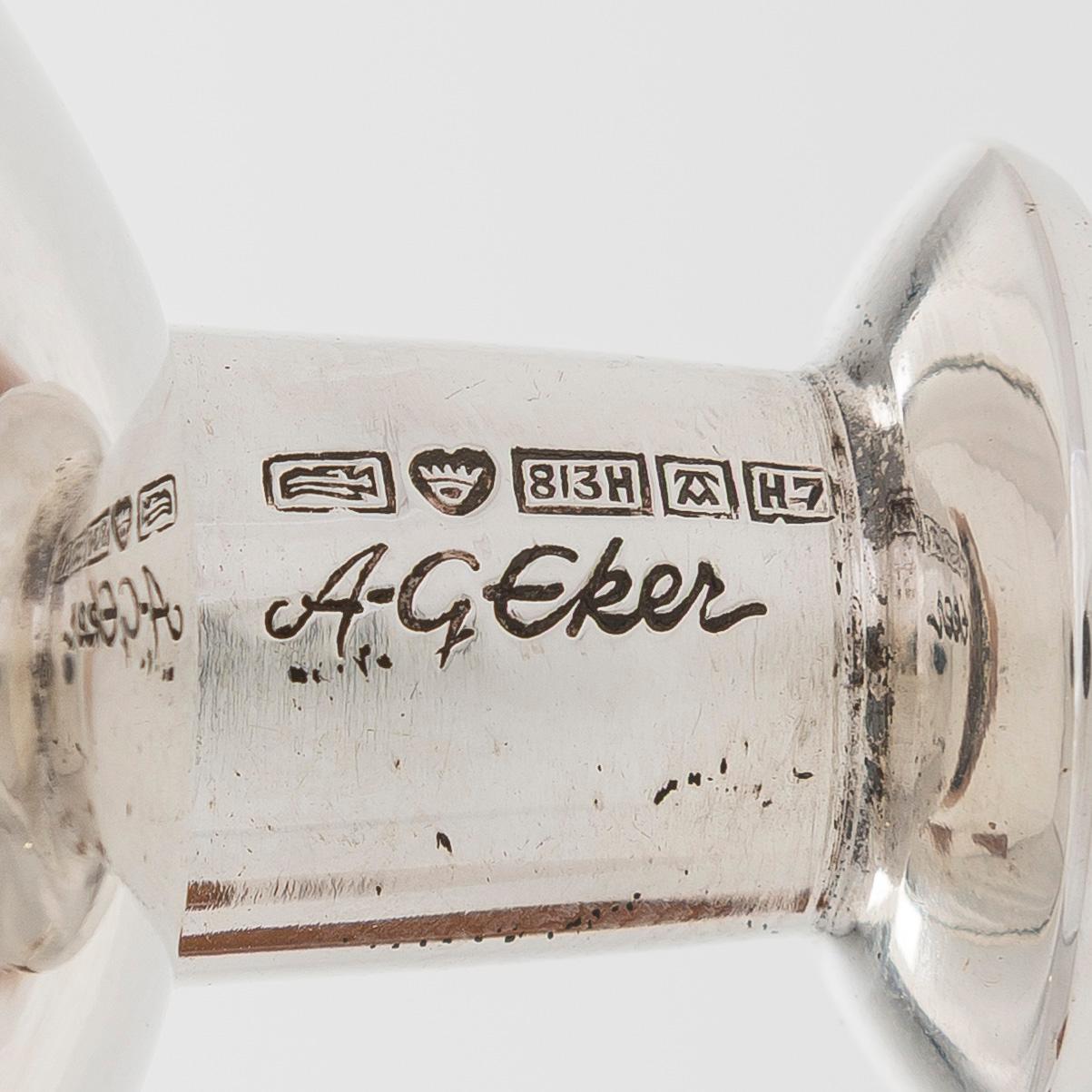 Anna-Greta Eker, ljusstakar, 3 st, silver och mahogny, Auran Kultaseppä, Åbo 1961-64.