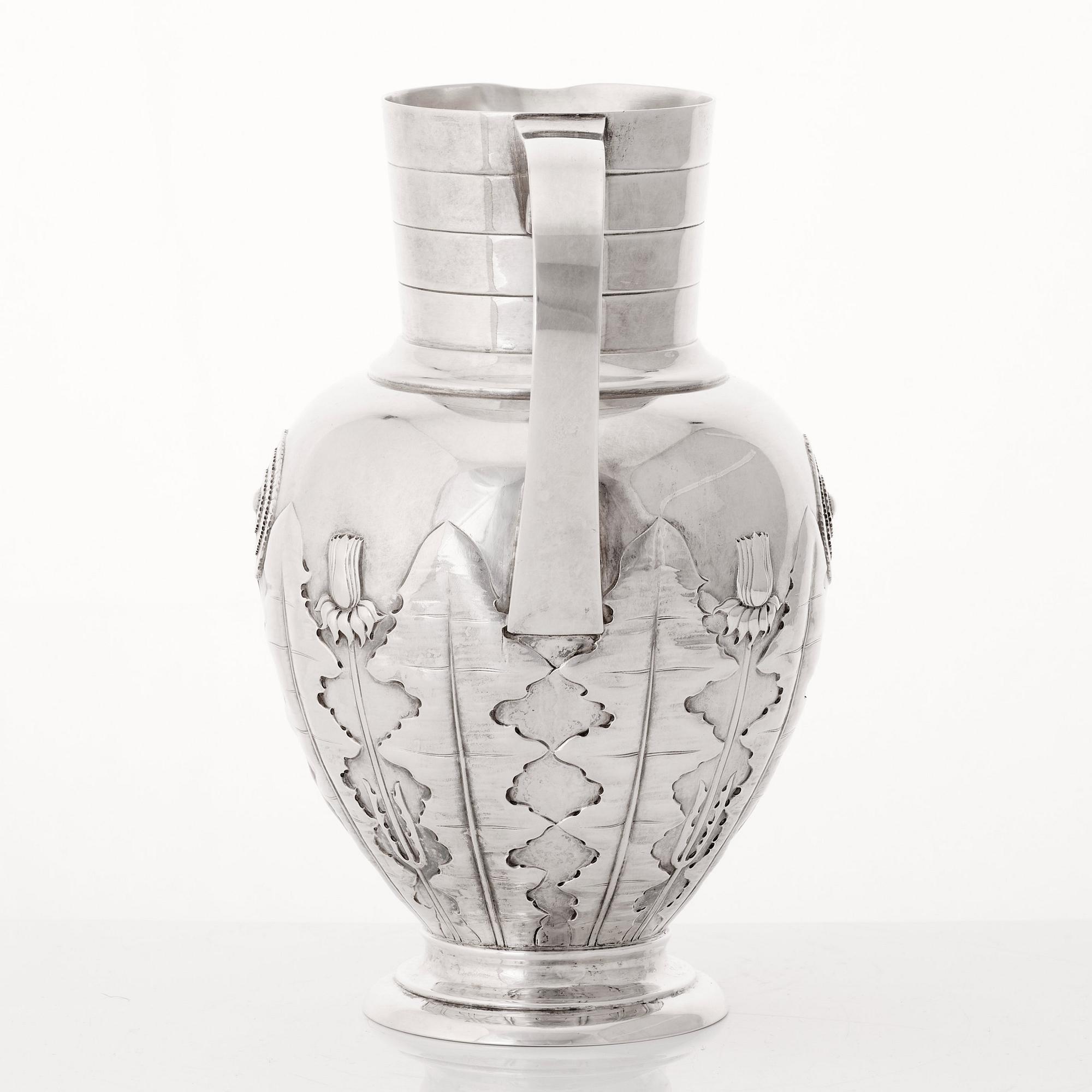 S & M Benzen, an Art Nouveau silver pitcher, Copenhagen 1905.