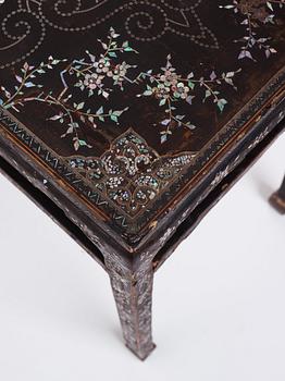 A  Chinese black lacquered altar table with mother of pearl inlay, 17th /18th Century.