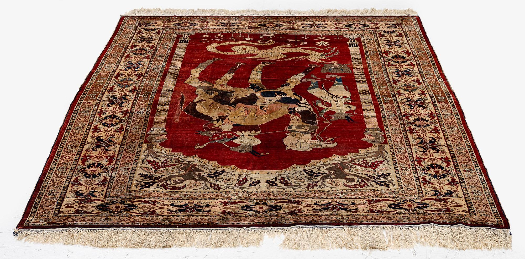 Matta, antik silke Heris, Nordvästra Persien, ca 175 x 140 cm.