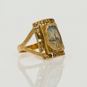 RING, miniatyrbild, filigranarbete, 14K guld. Sverige 1854.