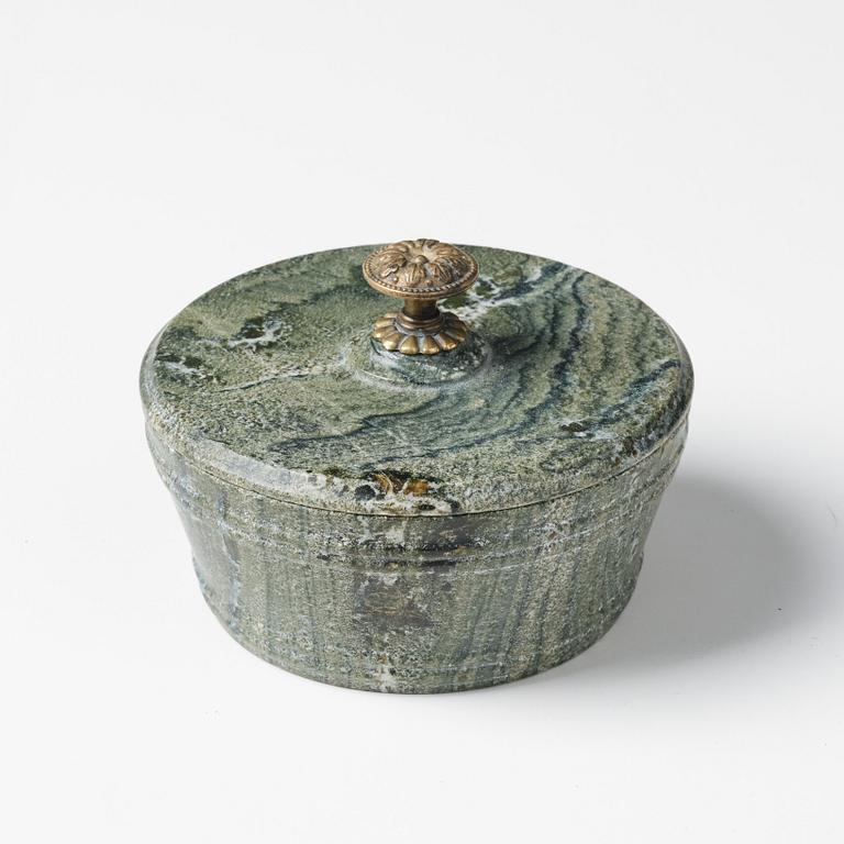 A Swedish Empire 'Kolmård' marble butter box with cover, early 19th century.