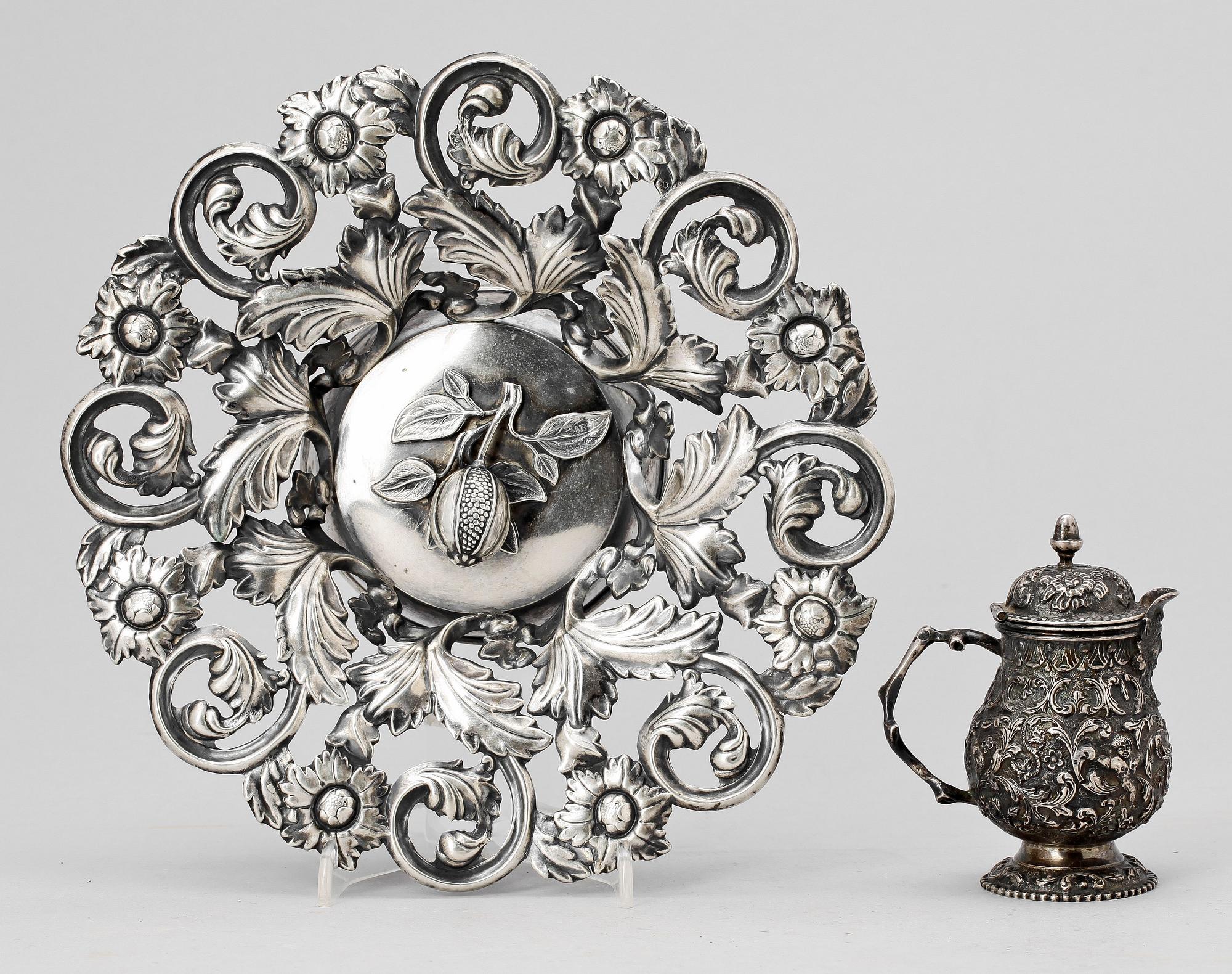 SKÅL samt GRÄDDKANNA, silver, bla Nedeländerna. 1800-tal. Totalvikt 167 g.
