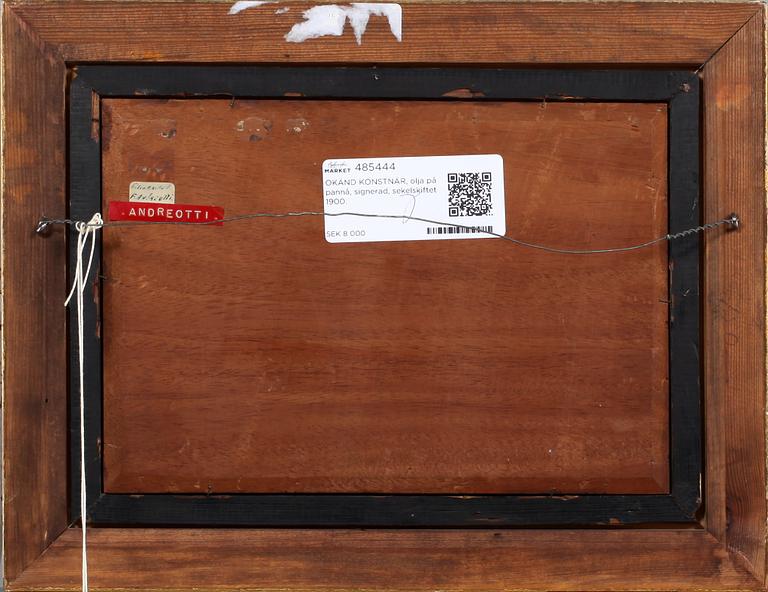 OKÄND KONSTNÄR, olja på pannå, signerad, sekelskiftet 1900.