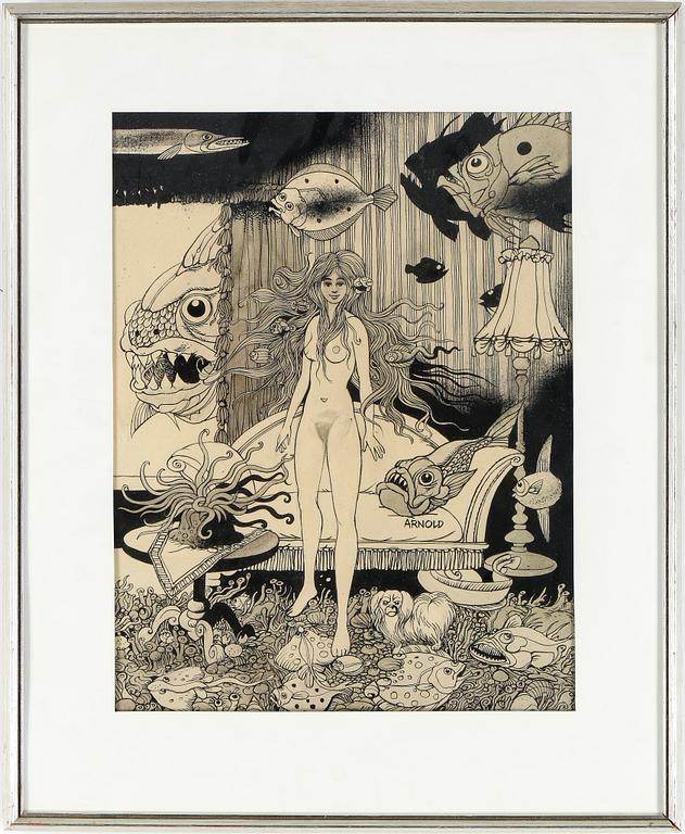 HANS ARNOLD, tusch, signerad.