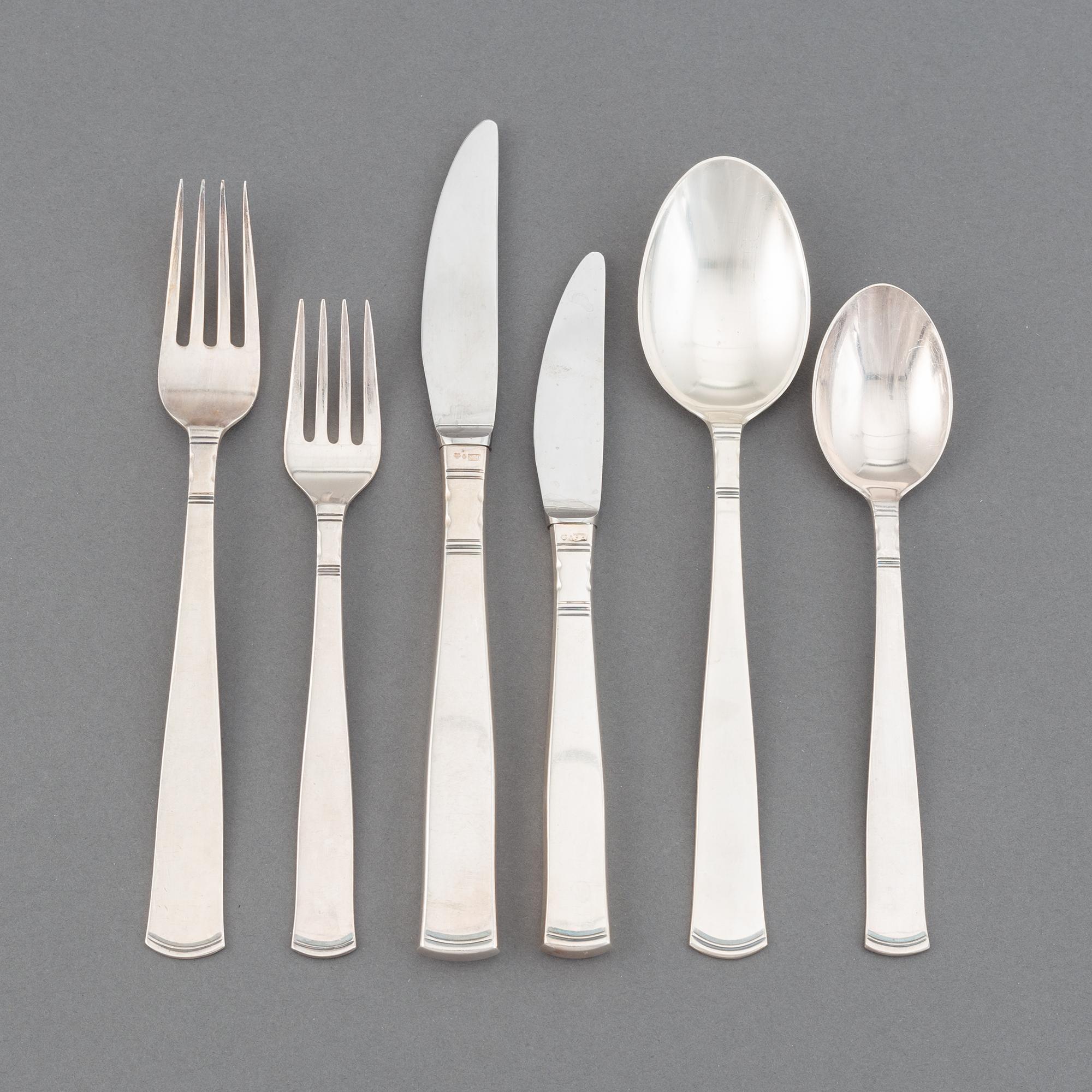 A 'Rosenholm' silver cutlery service, Jacob Ängman, GAB. (84 pieces).