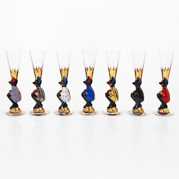 Gunnar Cyrén, Shot glasses/Devil glasses, 7 pcs, from the Nobel service, Orrefors.
