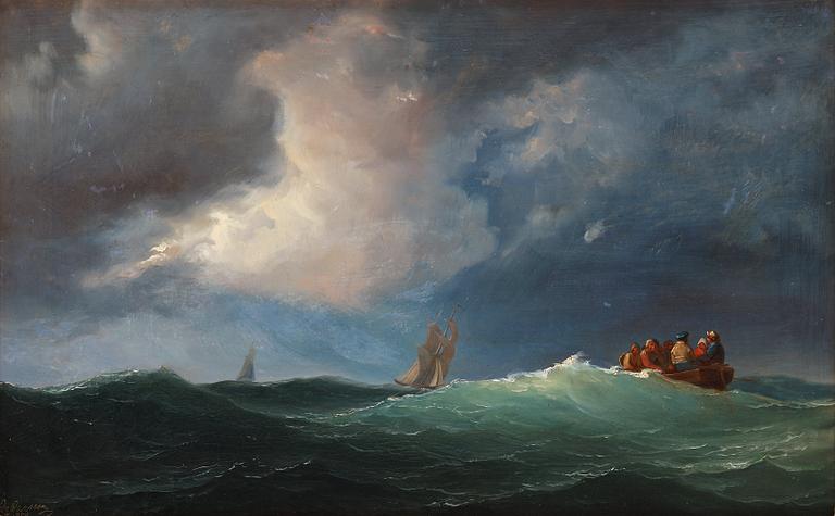 Marcus Larsson, Figures in a boat at a stormy sea.