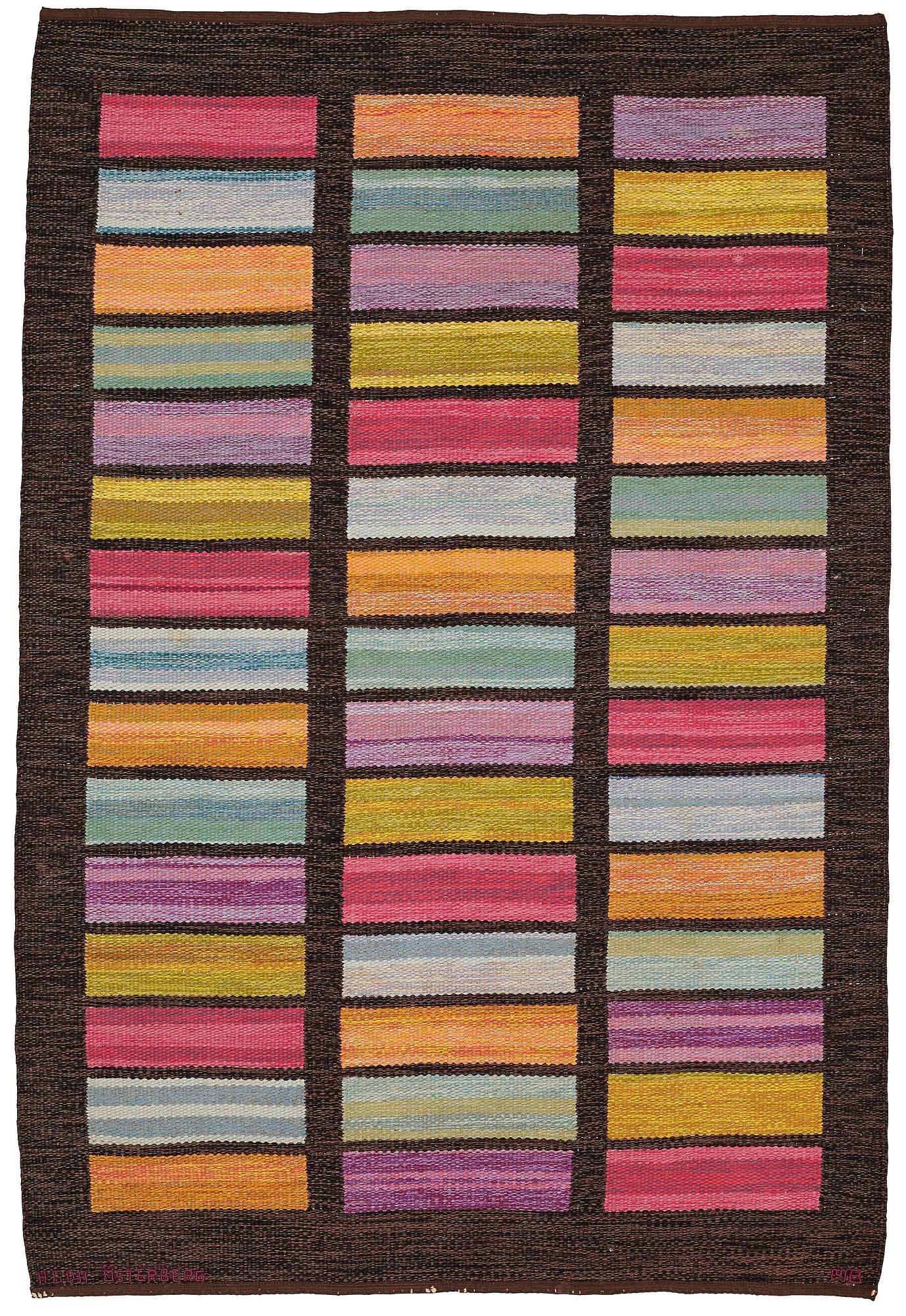 Matta, rölakan, ca 200,5-202 x 133,5-136 cm, signerad Agda Österberg och MB.