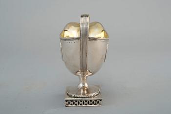 A CREAMER, silver. Vague master mark. Stockholm 1796. Height 14 cm, weight 212 g.