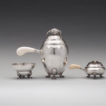 Georg Jensen, A Georg Jensen 'Blossom' sterling three pieces of coffee service, Copenhagen 1925-32.