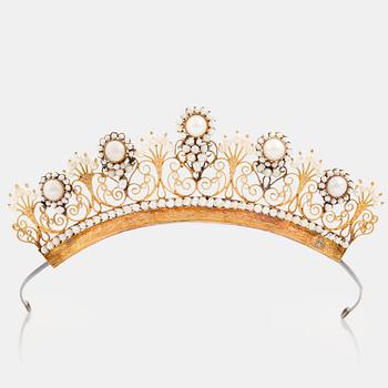 875. A natural fresh water pearl and natural pearl tiara by Carl Gustaf Florell, Stockholm, 1820.