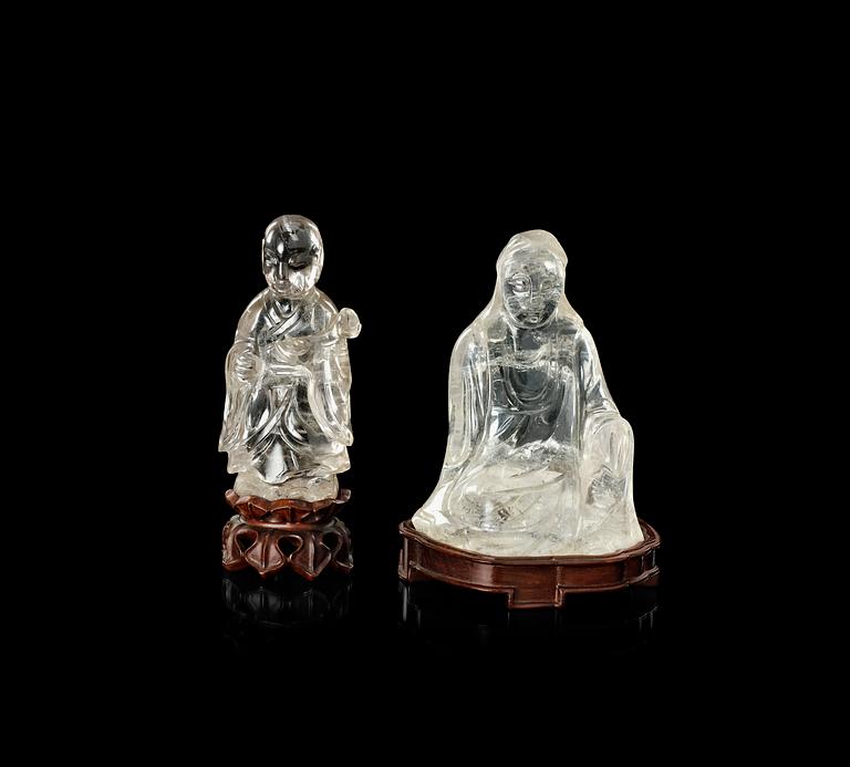 A set of two rock chrystal figures, Qing dynasty.