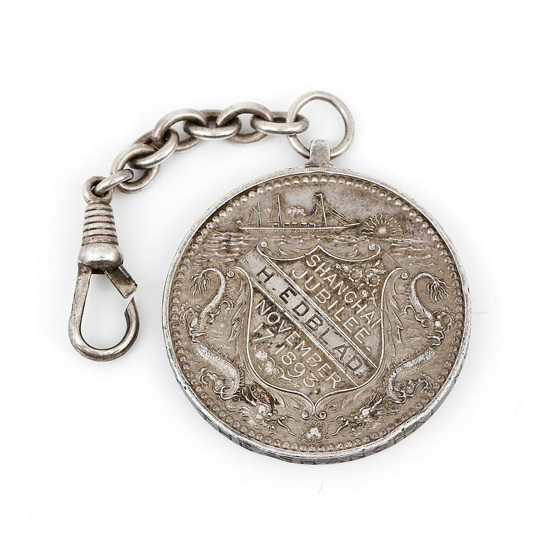 MEDALJ, silver, Shanghai Jubilee, November 17,1893. Vikt ca 30 gram.