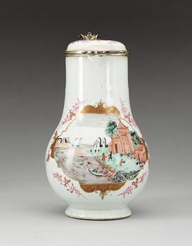 KANNA med LOCK, kompaniporslin med samtida förgylld silvermontering. Qing dynastin, Qianlong (1736-95).