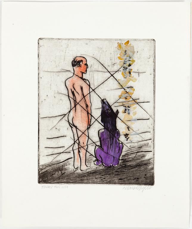 HANS WIGERT, Watercolour on drypoint etching signed Hans Wigert.